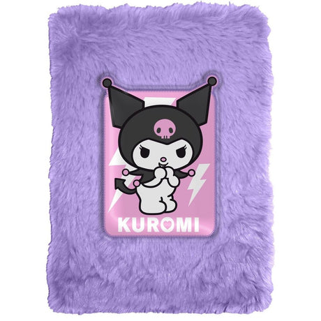 Hello kitty friends plush a5 notitieboek – 15×21×2,5 cm – roze – met 3d kuromi – plush notitieboek
