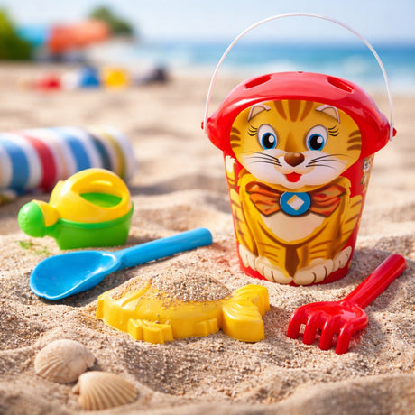 Eddy Toys Sandeimer-Set mit Tiermotiv – inklusive Gießkanne, Form, Schaufel und Rechen – ideal für Strand und Sandkasten – geeignet ab 3 Jahren – 18 x 29 cm – mehrfarbig