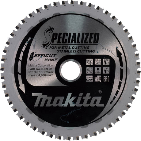 Makita Kreissägeblatt für Edelstahl | effizient | ø 150 mm Achsloch 20 mm 48 Zähne – B-69294