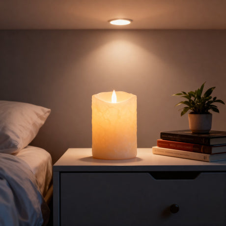 Arti Casa LED-Kerze im Wet-Look, elfenbeinfarben – realistischer Flammeneffekt – funktioniert mit 2XAA-Batterien – sichere Alternative zu echten Kerzen – Größe ø7,5 x 12,5 cm – für den Innenbereich geeignet