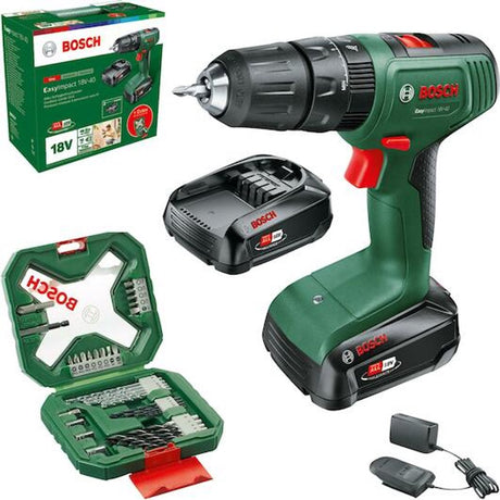 Bosch Easyimpact 18V-40 Akku-Schlagbohrschrauber 18V Li-Ion + 2 Akkus + Ladegerät + 34 Zubehörteile