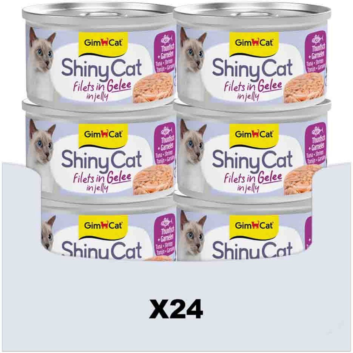 Gimcat 24 x 70 g – Shinycat-Filets in Gelee-Thunfisch + Garnelen