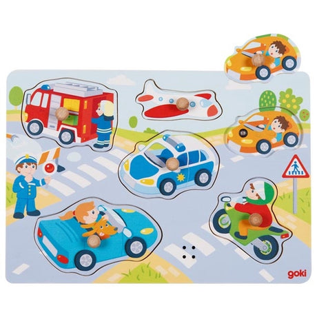 GOKI -Holzstud -Puzzle Fahrzeuge mit Klang, 6..