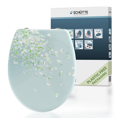 Schütte WC-Sitz 82381 Blume im Wind – Duroplast – Absenkautomatik – klickbar – Edelstahlscharniere – Belastbarkeit bis 175 kg – Dekor – 3-seitiger Druck