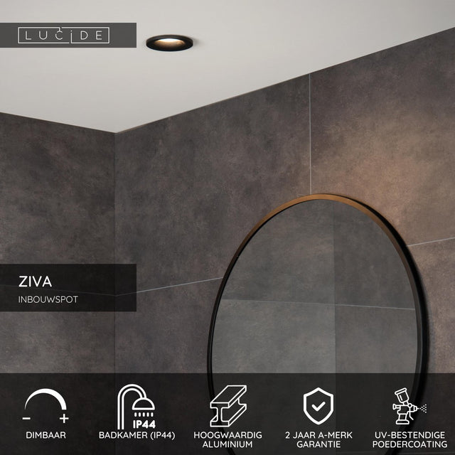 Lucide Ziva - Einbaustrahler Badezimmer - ø 8,4 cm - 1xGU10 - IP44 - Schwarz