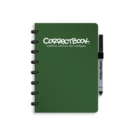Correctbook a5 löschbares Notizbuch – Waldgrün – blanko – wiederverwendbares Notizbuch – inklusive Stiftwischtuch – kann mit zusätzlichen Seiten ergänzt werden