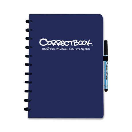 Correctbook a4 uitwisbaar notitieboek – herbruikbaar schrift – midnight blue – gelinieerd – inclusief pen wisdoekje – aanvulbaar met extra pagina’s