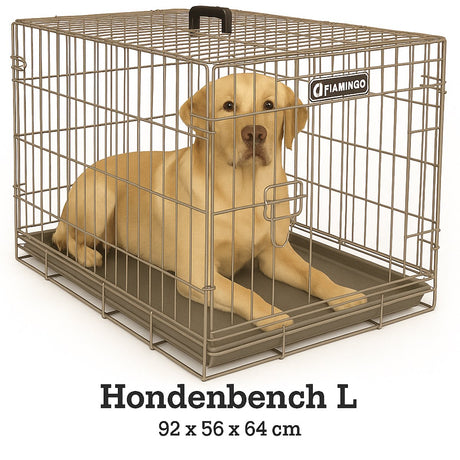Flamingo Hundebox L – faltbare Hundebox Auto – Hundebox Drahtkäfig Taupe – 92x56x64 cm – Hundebox Ebo Taupe