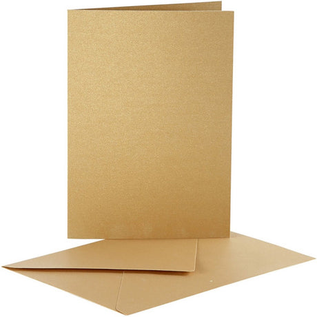 Creativ Company Perlmuttkarten und Umschläge, Kartengröße 10,5 x 15 cm, Umschlaggröße 11,5 x 16,5 cm, Gold, 10er-Set 1 Box