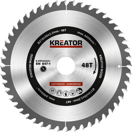 Kreator krt020421 Sägeblatt Holz 210 mm – 48t