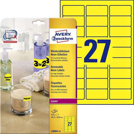Sans-Marque-Etiketten ohne Markenzeichen, Avery, 63,5 x 29,6, gelb, Packung mit 675 Stück