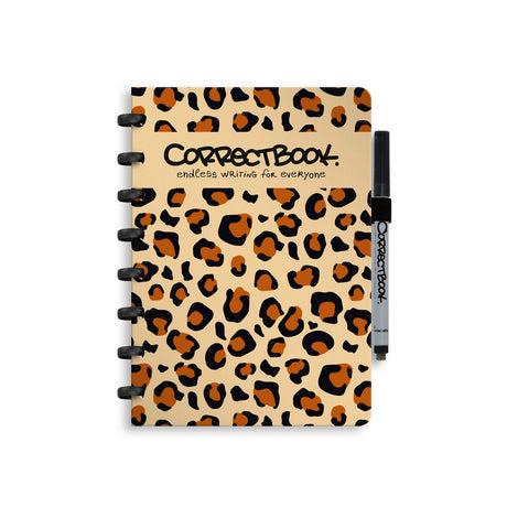 Correctbook a5 uitwisbaar notitieboek – powerful leopard – blanco – herbruikbaar schrift – inclusief pen wisdoekje – aanvulbaar met extra pagina’s