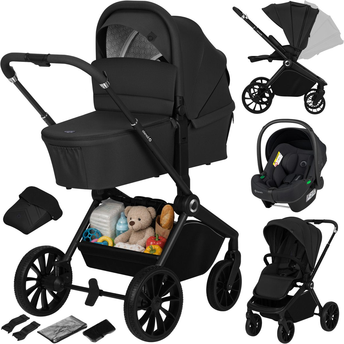 Lionelo Mika Plus - Kinderwagen 3in1 - XXL-Set - inkl. i-Size-Autositz – vielseitig und ganzjährig – große Räder – bis 22 kg – Einhandbedienung – für alle Geländearten – Zubehörset