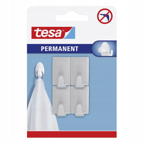 Tesa Permanent-Serie – Wandhaken aus Metall – 4 Stück – selbstklebend – Silber