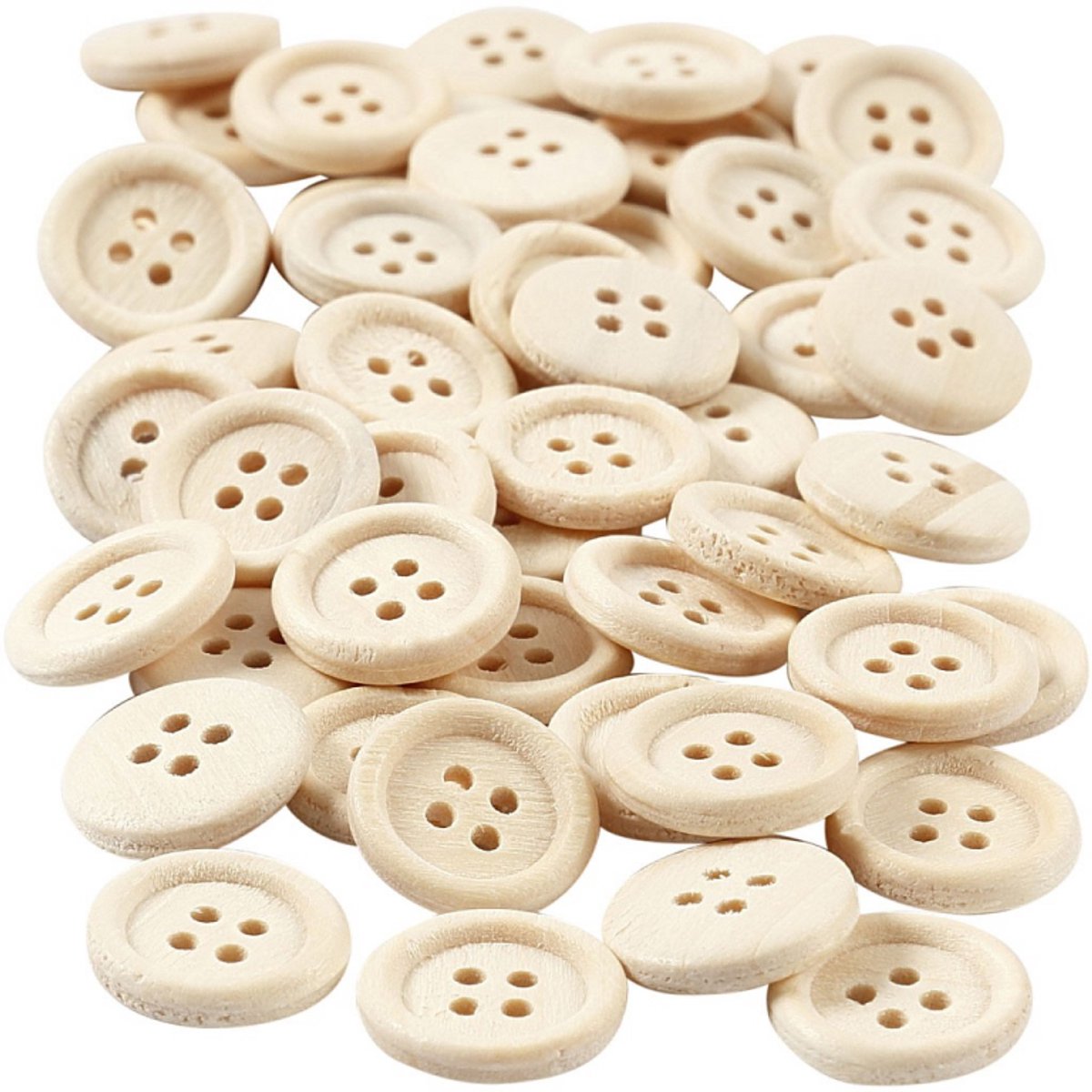 Creativ Company Holzknöpfe, D 15 mm, 4 Löcher, 50 Stück 1 Box