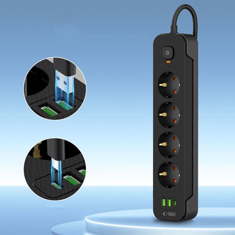 Tech-protect stekkerdoos 4 stopcontacten 2 usb en 1 usb c - 2 meter kabel