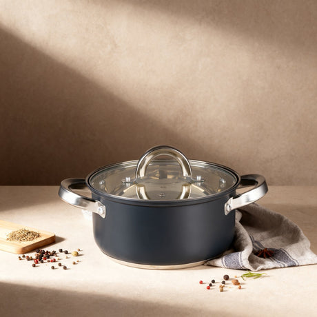 Alpina kookpan met deksel 1,9 liter – rvs pan 16 cm – inductie – glazen deksel – geschikt voor alle warmtebronnen