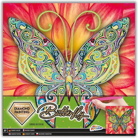 Grafix Diamantmalerei auf Leinwand | Schmetterling | Größe 30x30cm | Diamant-Malerei-Paket komplett | Thema Tiere | Diamantmalerei auf Leinwand | inklusive Diamantmalstift und Schütteltablett | Hängen Sie das Endergebnis an die Wand