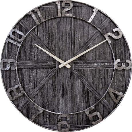 Nextime york – grote industrial wandklok – 50 cm – metaal hout – zwart – stil