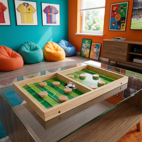 Eddy Toys Schleuder-Fußballspiel – Fang- und Wurfspiel aus Holz – kompakt und tragbar – lustiges Outdoor-Spielzeug für 2 Spieler – geeignet für Jung und Alt – Maße 34 x 12 x 2 cm – Farbe Beigegrün