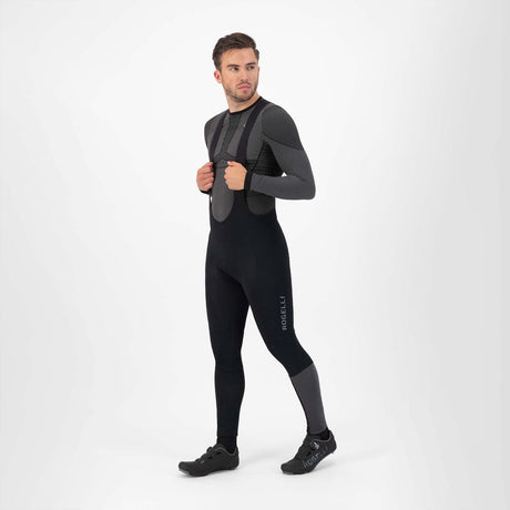 Rogelli essential hi vis heren lange fietsbroek - bretels - zeem - zwart