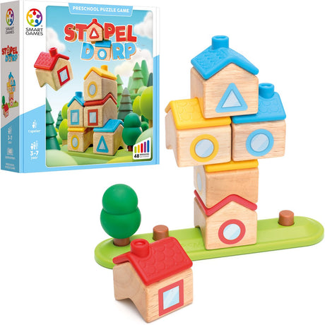Smart Games Stack Village – logisches Denkspiel aus Holz – 48 räumliche Bauherausforderungen – lehrreiches Solospiel für Kleinkinder – ab 3 Jahren