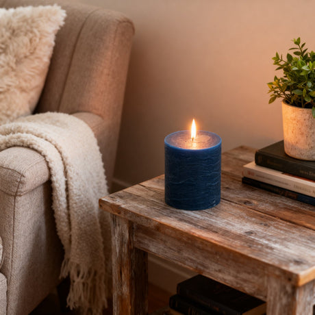 Arti casa rustikale Stumpenkerze – Kugelkerze – Duftkerze aus Wachs – attraktive Dekoration für das Zuhause – geeignet für Wohnzimmer oder Esstisch – ø7 x H8 cm – Farbe Blau