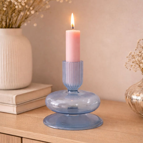 Arti casa Kerzenhalter UFO-Kerzenständer – aus Glas – modernes Design – geeignet für Tafelkerzen – attraktiver Kerzenständer für den Innenbereich – Größe ø8x11cm – Farbe Blau