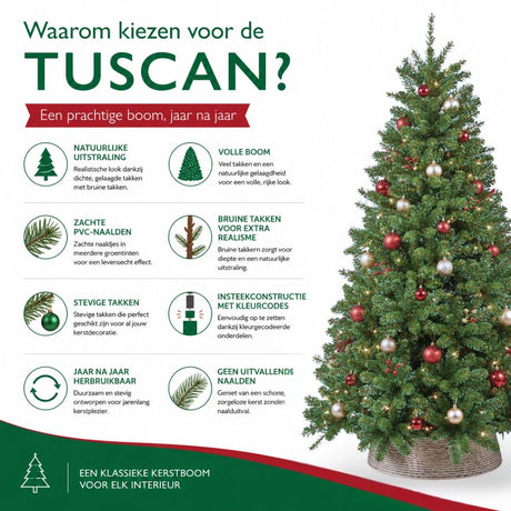 Triumph tree tuscan kunstkerstboom groen tips 812 - kerstversiering met volle uitstraling - kunstboom van softneedle pvc met insteeksysteem voor binnen - h215 x d135 cm - groen