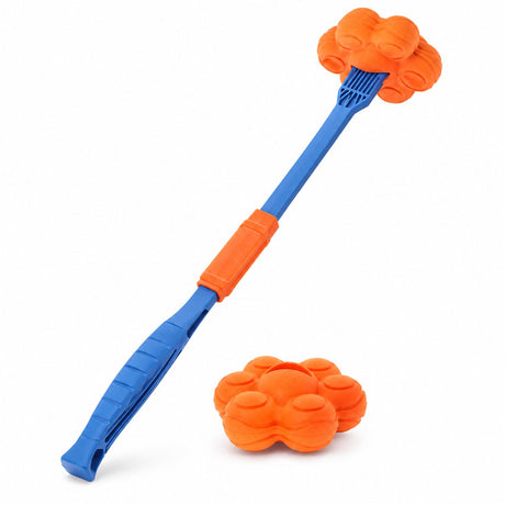 Rosewood Fitdog Hunde-Apportierset – zusammenklappbarer Wurfstock mit schwimmendem Hundeball – orange blau l