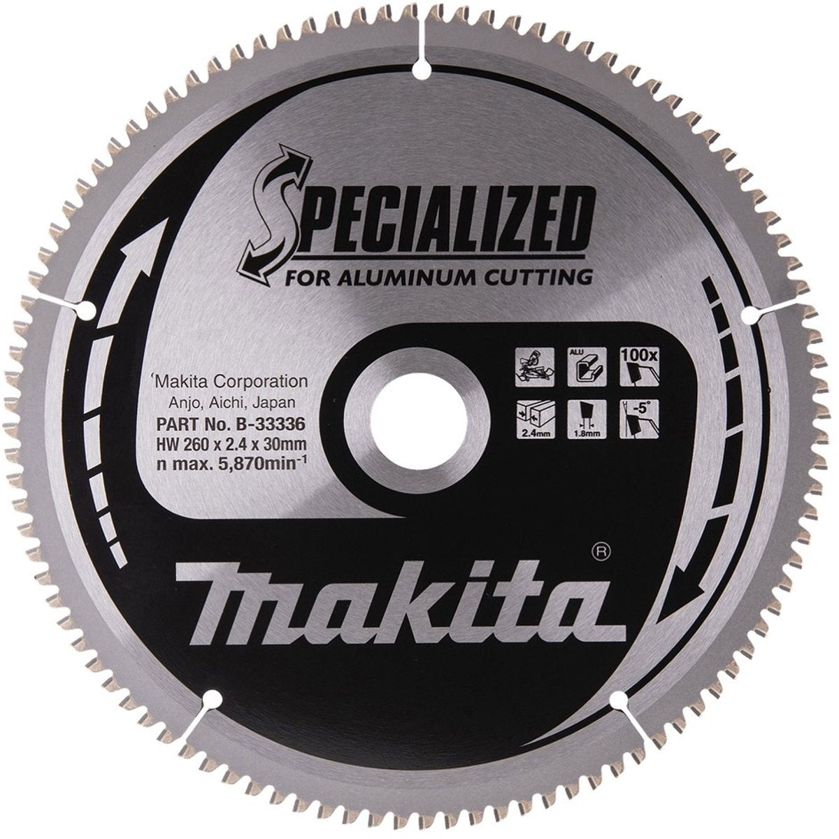 Makita Zubehör Kappsägeblatt Aluminium Spezial 260x30x2,4 100t -5g