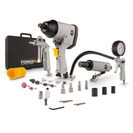 Powerplus Druckluft-Werkzeugset powair0021 – Set mit 25 Druckluftwerkzeugen, bis 25.000 U/min und 8 bar – Luftschlagmutter