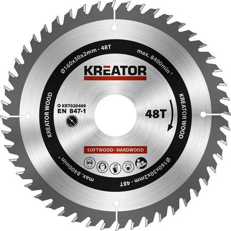 Kreator krt020409 zaagblad hout 160 mm - 48t