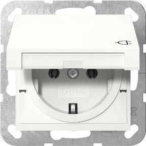 Gira systeem 55 wandcontactdoos met randaarde klapdeksel 1v zuiver wit 445403