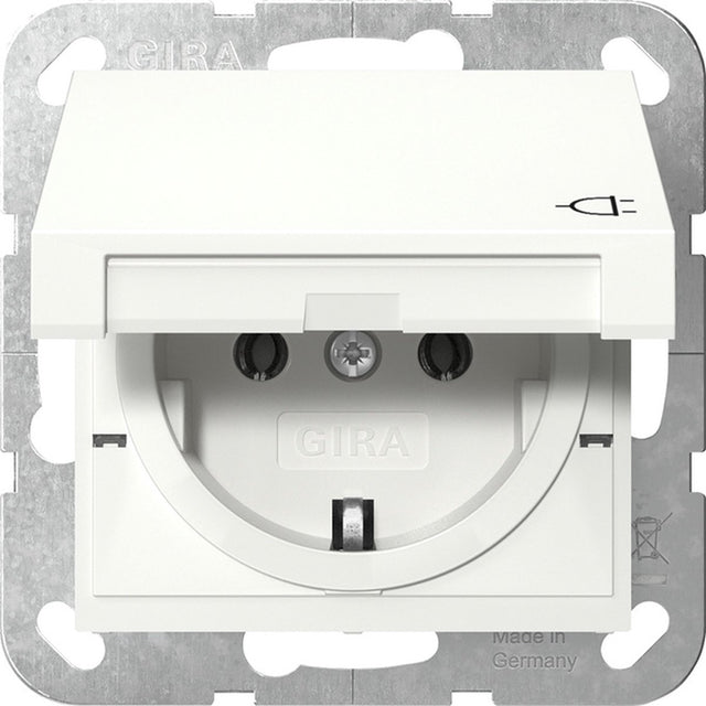 Gira systeem 55 wandcontactdoos met randaarde klapdeksel 1v zuiver wit 445403