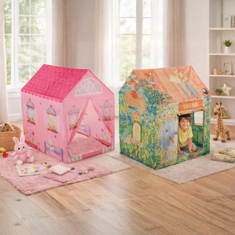 Eddy Toys Spielzelt-Spielhaus – Prinzessinnen- oder Safari-Druck – aus Polyestermaterial – geeignet für Kinder von 3 bis 8 Jahren – Maße 95 x 72 x 102 cm – Farbe Pink oder Orange