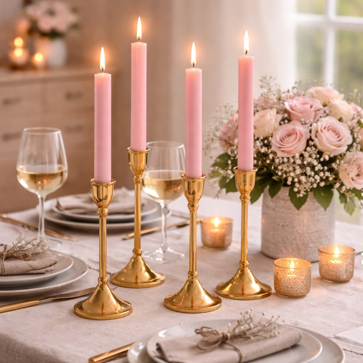 Arti casa Tafelkerzen – 4er-Set – rustikale Tafelkerze – Duftkerzen – aus Wachs – Länge 25,5 cm – Farbe Rosa – ideal für Kerzenständer