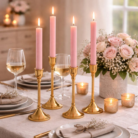 Arti casa dinerkaarsen - set van 4 stuks - rustieke dinerkaars - ongeparfumeerde kaarsen - vervaardigd van wax - lengte 25,5 cm - kleur roze - ideaal voor kandelaars