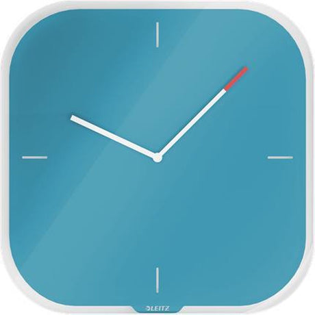 Leitz Eitz gemütliche stille Glaswanduhr – beschreibbare Wanduhr inklusive Marker – heiteres Blau