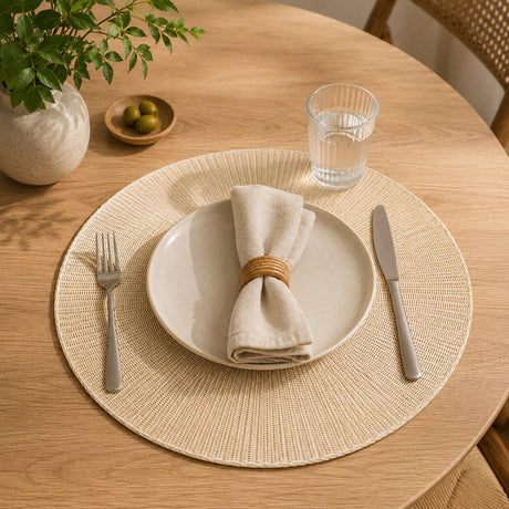 Alpina ronde placemat 38 cm - gevlochten placemat - papiergaren - tafelonderlegger - beige