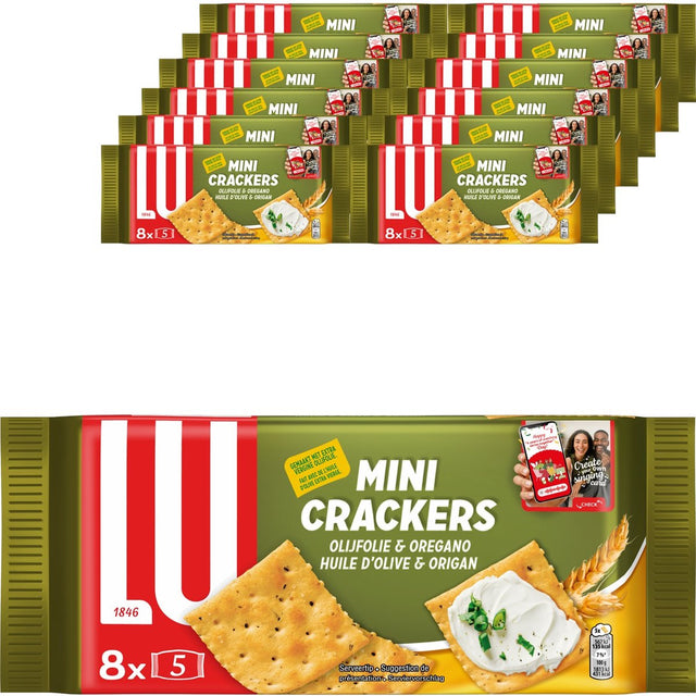 Lu Mini-Cracker Olivenöl Oregano – Box 12 x 250 g – 8 Packungen – Cracker für Getränke – Toast – Mini-Cracker – Frühstück
