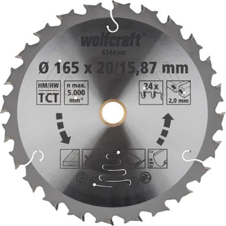 Wolfcraft - Kreissägeblatt 165 mm - 24 Zähne - 20 15,87 mm Bohrung - für Kreissäge - 6344000
