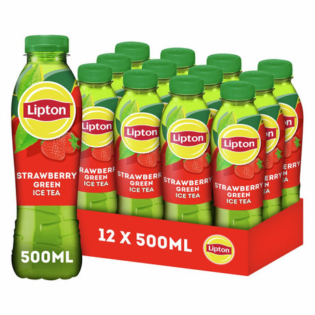 Lipton Eistee grüne Flasche – Erdbeere – zuckerarm – 12 x 500 ml – Vorteilspack