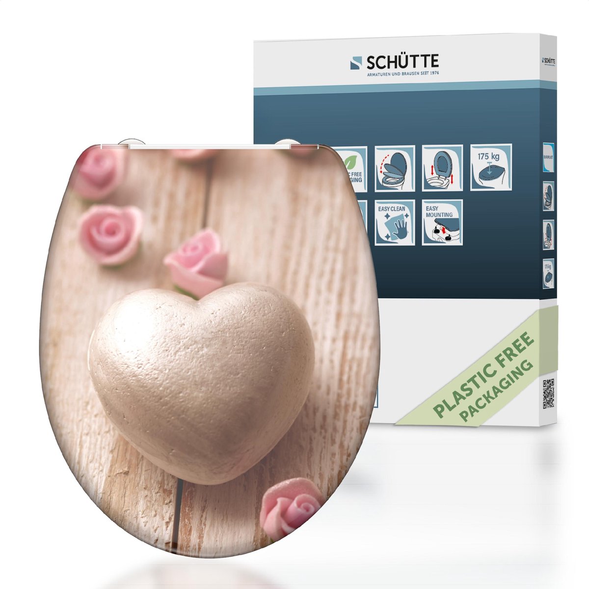 Schütte WC-Sitz 82370 romantisch – Duroplast – Absenkautomatik – klickbar – Edelstahlscharniere – Belastbarkeit bis 175 kg – Dekor – 3-seitiger Druck