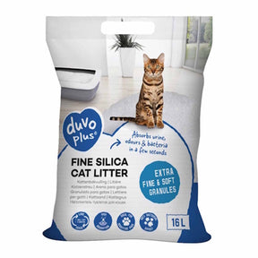 Duvo plus Katzenstreu Premium feine Kieselsäure 0,5–2 mm – 16 l – 6,08 kg weiß