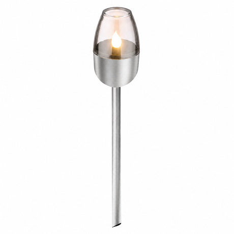 Grundig Gartenbeleuchtung LED-Lampe – Solar-Gartenlampe mit Flammeneffekt – automatischer Tag- und Nachtsensor – spritzwassergeschützt IP44 – Brenndauer von 6 bis 8 Stunden – Maße ø6 x 38,5 cm – Farbe Silber
