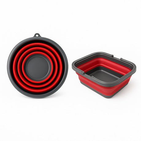 Dirt Devil faltbarer Aufbewahrungskorb – aus Kunststoff – mit Griff – rundes Modell – 1 Fach – bequem faltbar für kompakte Aufbewahrung – Maße 32,7 x 10 x 39 cm – Farbe Grau Rot