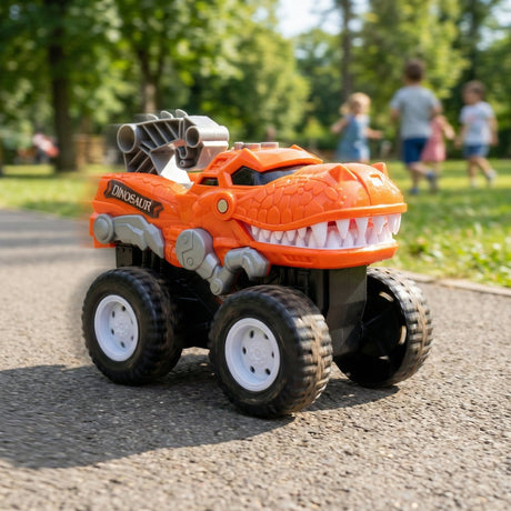 Eddy Toys Dino-Auto – Spielzeugfahrzeug mit Dinosaurier-Design – robuste Räder für alle Oberflächen – fördert kreatives Spielen – 15,2 x 11,5 x 14,2 cm – Orange-Schwarz