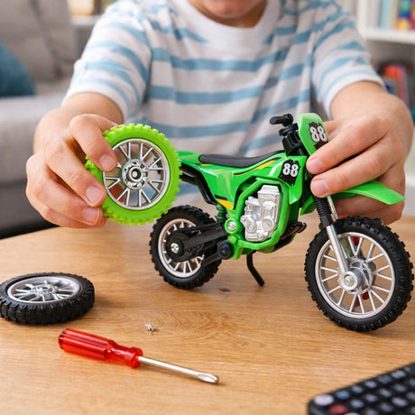 Eddy Toys Motorrad-Druckguss – Spielzeug-Motorrad aus Metall und Kunststoff – Maßstab 1:18 – abnehmbare Räder mit Schraubendreher – 12 x 4,5 x 7 cm – blau, grün oder rot