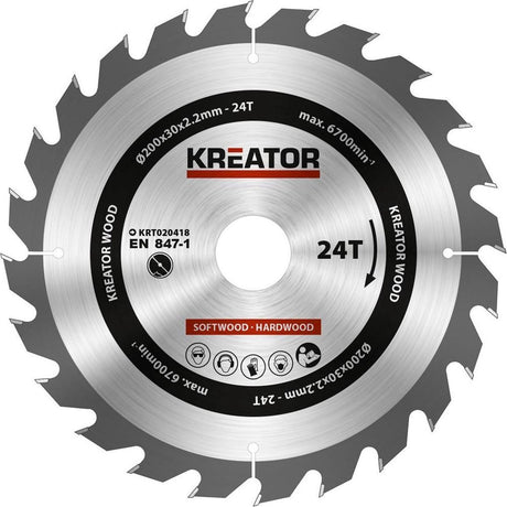 Kreator krt020418 zaagblad hout 200 mm - 24t